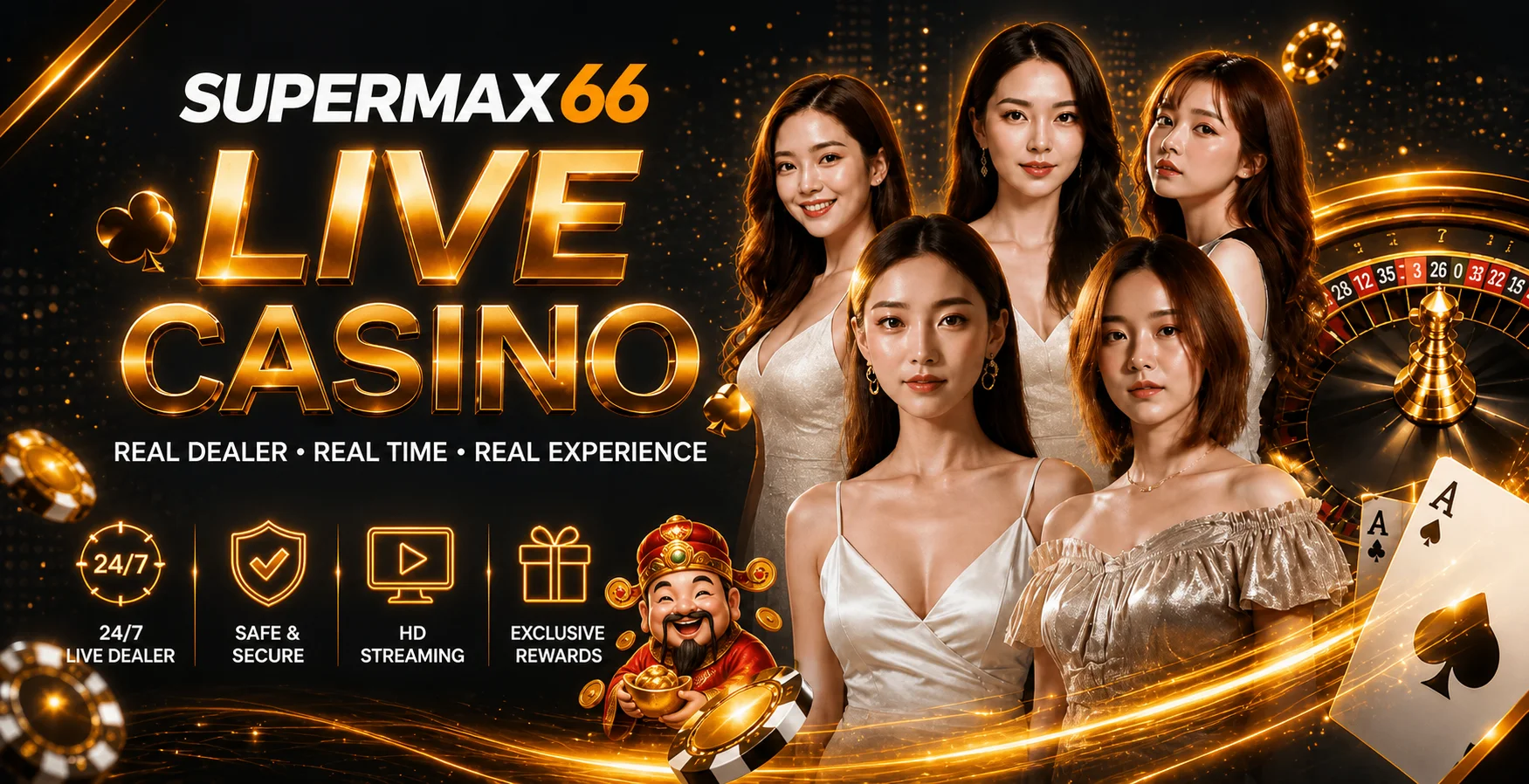 โต๊ะคาสิโนสดและดีลเลอร์ในธีม supermax66